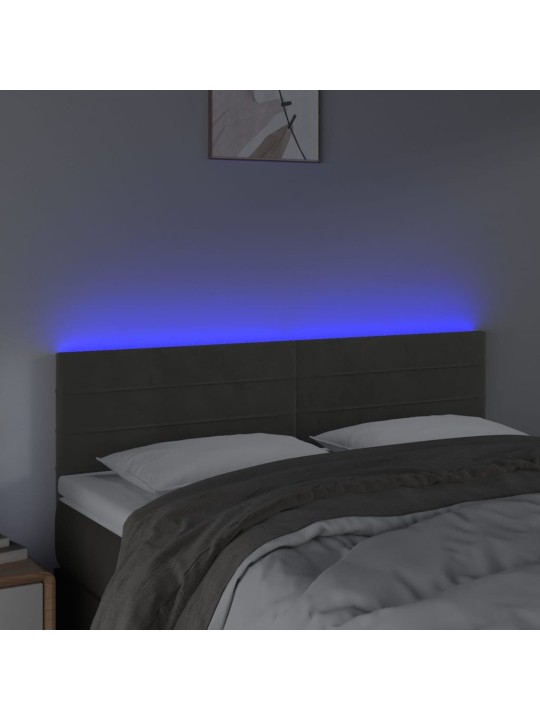 Čelo postele s LED tmavě šedé 144x5x78/88 cm samet