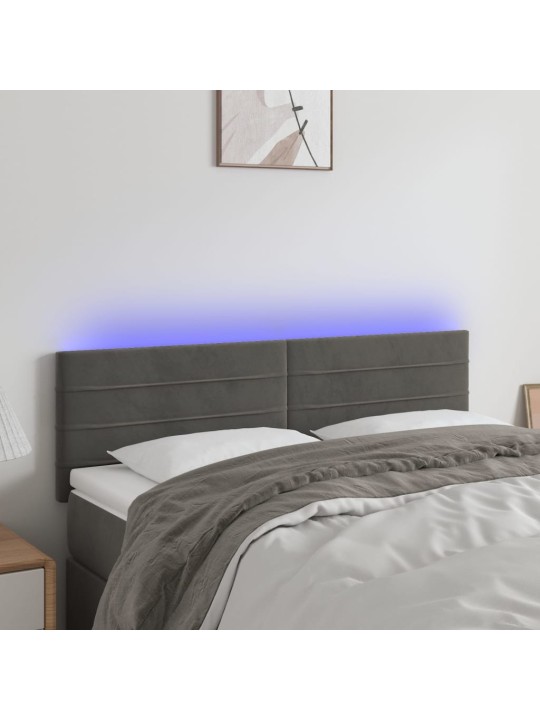 Čelo postele s LED tmavě šedé 144x5x78/88 cm samet