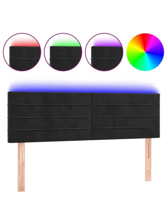 Čelo postele s LED černé 144x5x78/88 cm samet