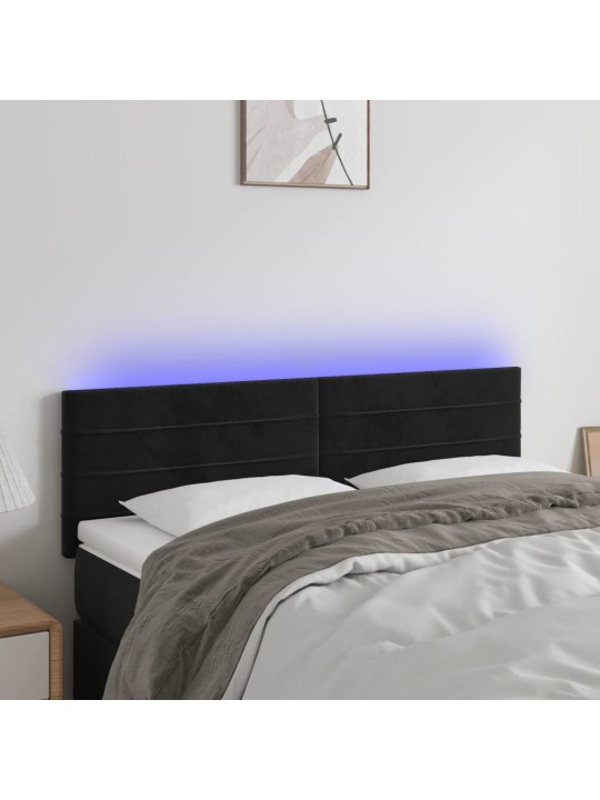 Čelo postele s LED černé 144x5x78/88 cm samet
