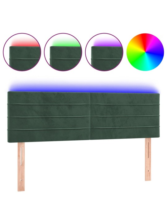 Čelo postele s led tmavě zelené 144x5x78/88 cm samet