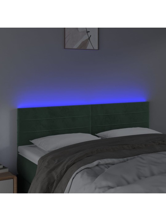 Čelo postele s led tmavě zelené 144x5x78/88 cm samet