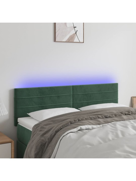 Čelo postele s led tmavě zelené 144x5x78/88 cm samet