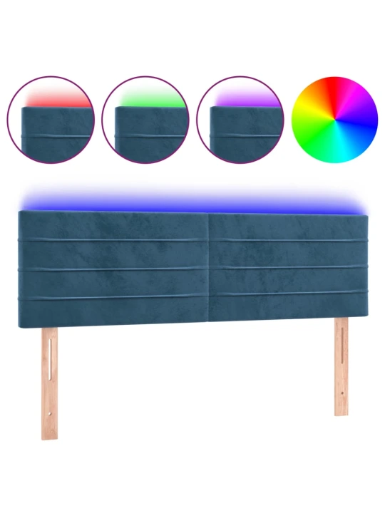 Čelo postele s led tmavě modré 144x5x78/88 cm samet