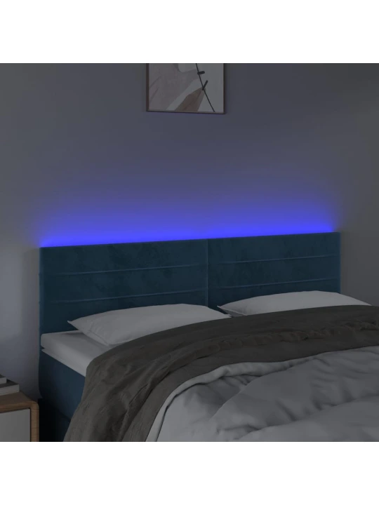 Čelo postele s led tmavě modré 144x5x78/88 cm samet