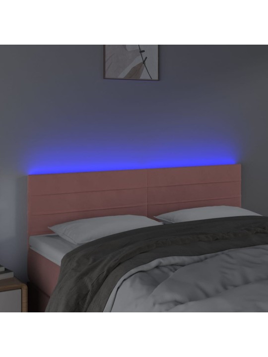 Čelo postele s LED růžové 144x5x78/88 cm samet