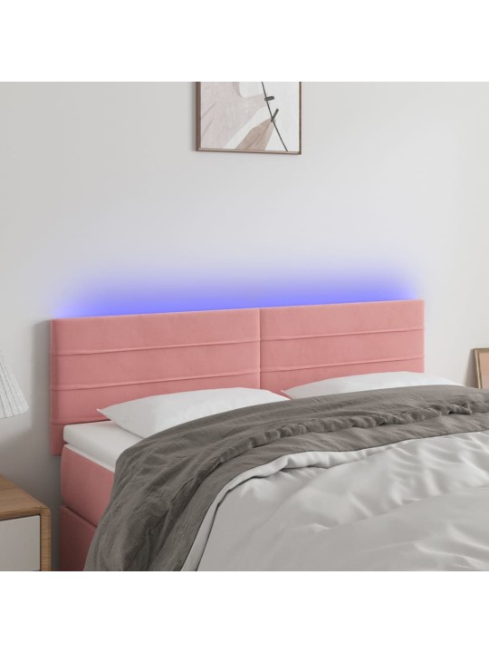 Čelo postele s LED růžové 144x5x78/88 cm samet