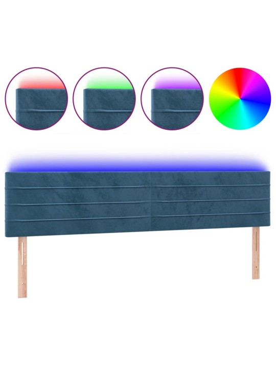 Čelo postele s LED tmavě modré 180x5x78/88 cm samet