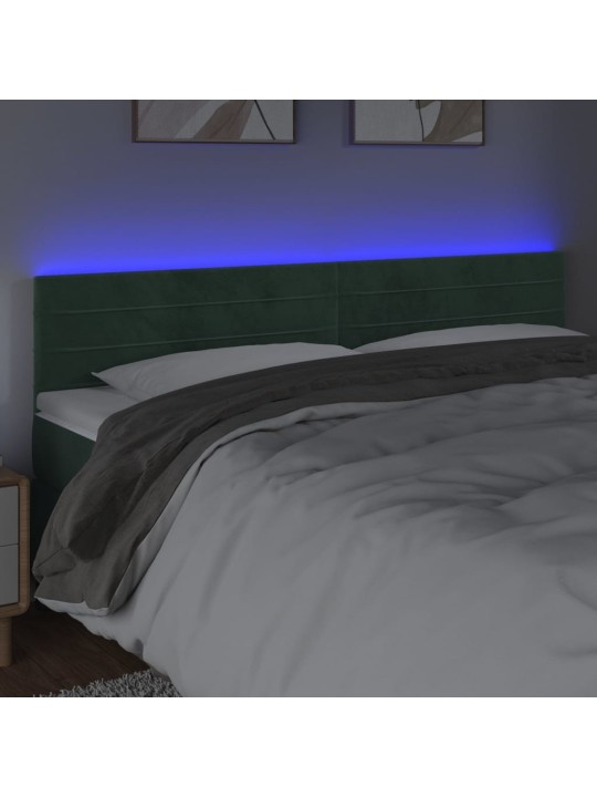 Čelo postele s LED tmavě zelené 200x5x78/88 cm samet