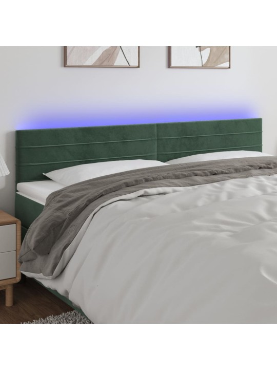 Čelo postele s LED tmavě zelené 200x5x78/88 cm samet