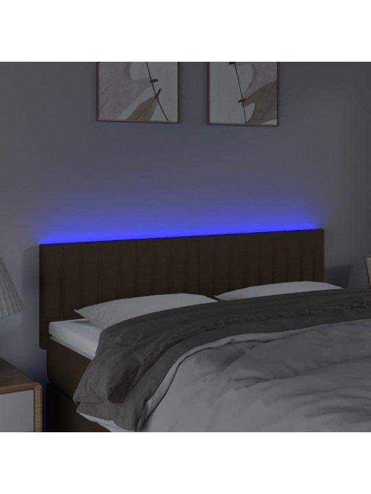 Čelo postele s LED tmavě hnědé 144x5x78/88 cm textil