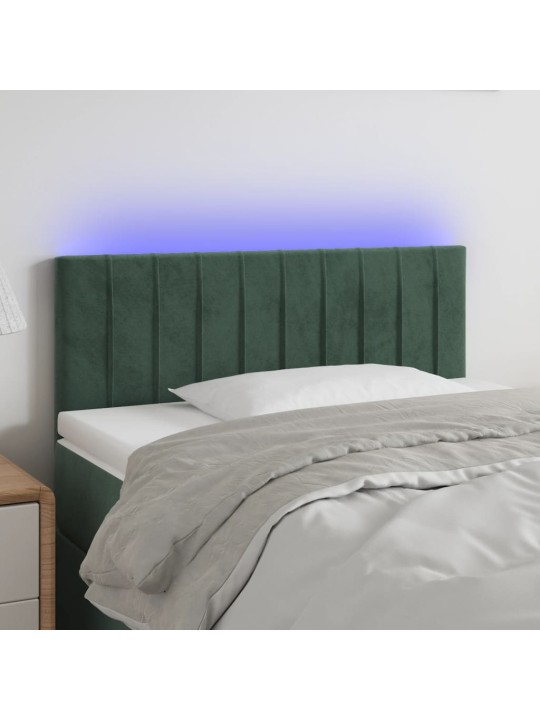 Čelo postele s LED tmavě zelené 90x5x78/88 cm samet