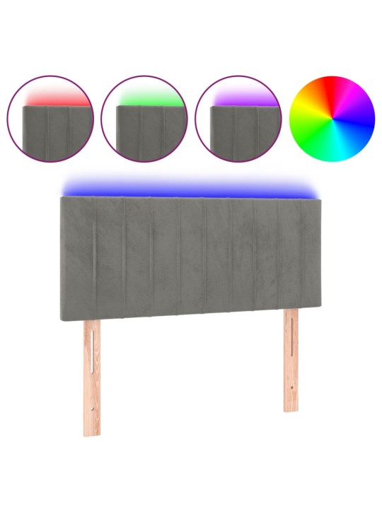 Čelo postele s LED světle šedé 100 x 5 x 78/88 cm samet