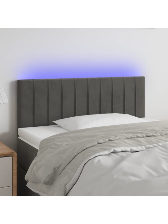 Čelo postele s LED tmavě šedé 100x5x78/88 cm samet