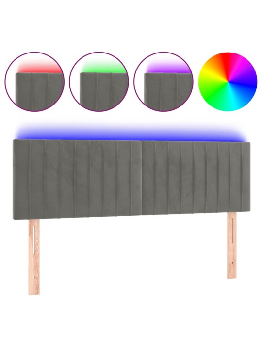 Čelo postele s LED světle šedé 144 x 5 x 78/88 cm samet