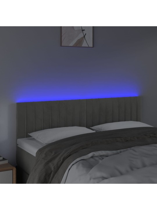 Čelo postele s LED světle šedé 144 x 5 x 78/88 cm samet