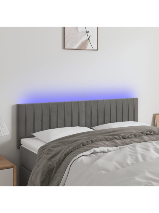 Čelo postele s LED světle šedé 144 x 5 x 78/88 cm samet