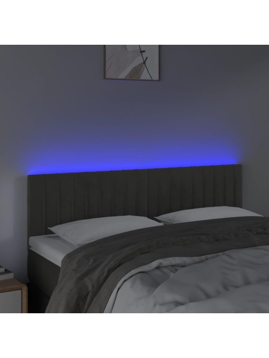 Čelo postele s LED tmavě šedé 144x5x78/88 cm samet