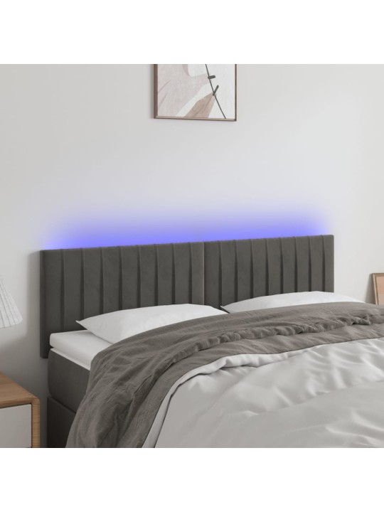 Čelo postele s LED tmavě šedé 144x5x78/88 cm samet