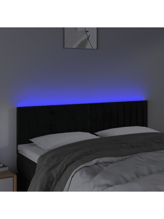 Čelo postele s LED černé 144x5x78/88 cm samet