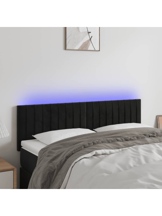 Čelo postele s LED černé 144x5x78/88 cm samet