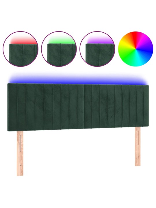 Čelo postele s LED tmavě zelené 144x5x78/88 cm samet