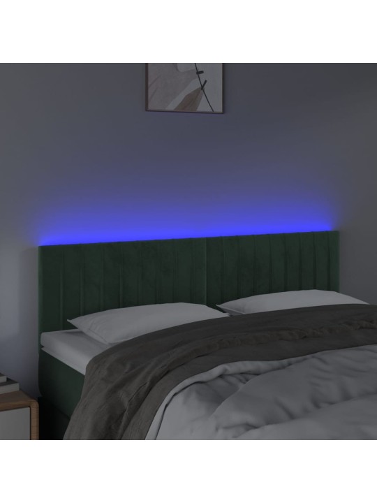 Čelo postele s LED tmavě zelené 144x5x78/88 cm samet