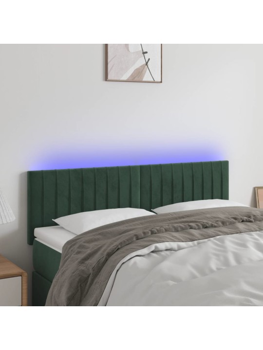 Čelo postele s LED tmavě zelené 144x5x78/88 cm samet