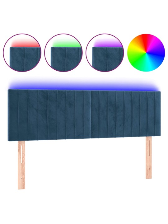 Čelo postele s LED tmavě modré 144x5x78/88 cm samet