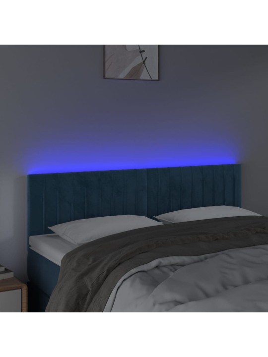 Čelo postele s LED tmavě modré 144x5x78/88 cm samet