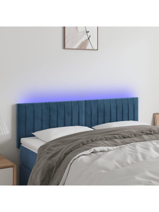 Čelo postele s LED tmavě modré 144x5x78/88 cm samet