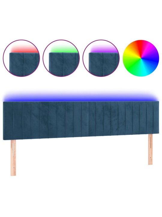 Čelo postele s LED tmavě modré 160x5x78/88 cm samet