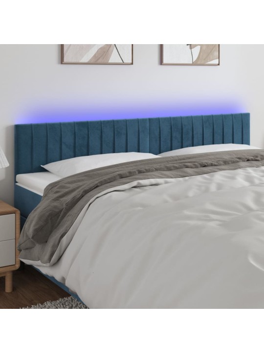 Čelo postele s LED tmavě modré 160x5x78/88 cm samet