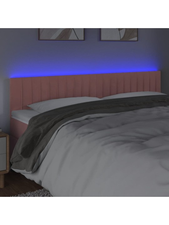 Čelo postele s LED růžové 160x5x78/88 cm samet