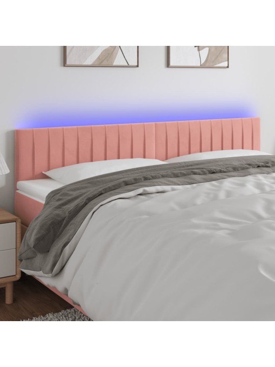 Čelo postele s LED růžové 160x5x78/88 cm samet