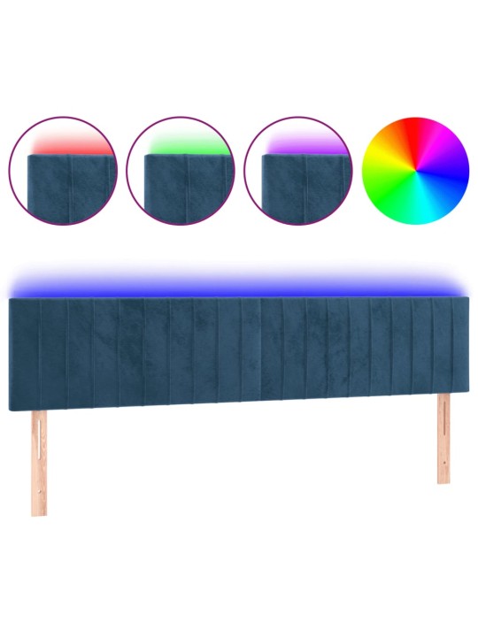 Čelo postele s LED tmavě modré 180x5x78/88 cm samet
