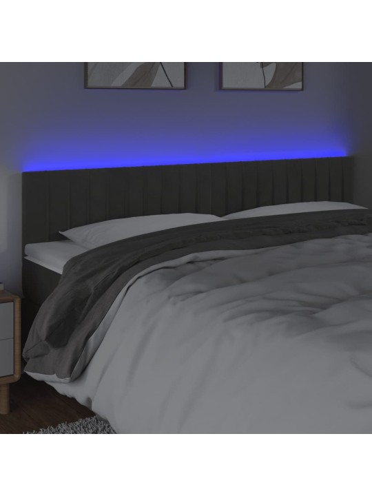 Čelo postele s LED tmavě šedé 200x5x78/88 cm samet