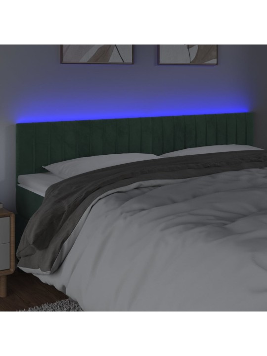 Čelo postele s led tmavě zelené 200x5x78/88 cm samet