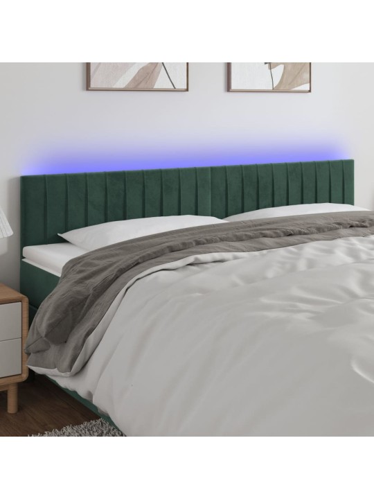 Čelo postele s led tmavě zelené 200x5x78/88 cm samet