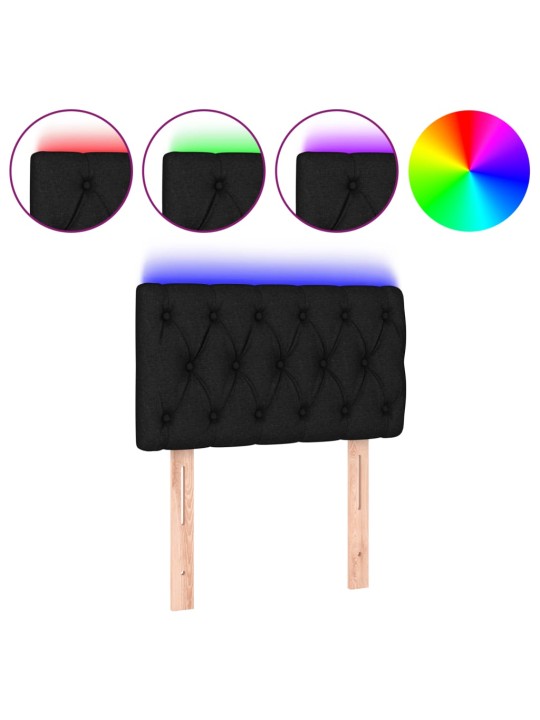 Čelo postele s LED černé 80 x 7 x 78/88 cm textil