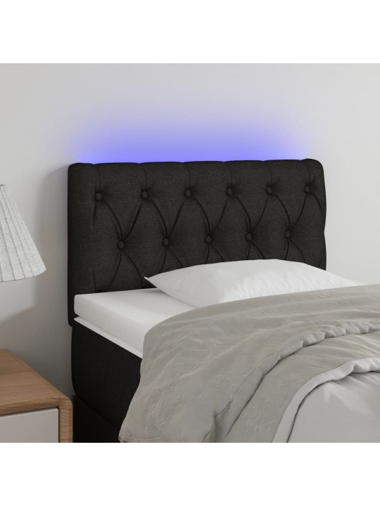 Čelo postele s LED černé 80 x 7 x 78/88 cm textil