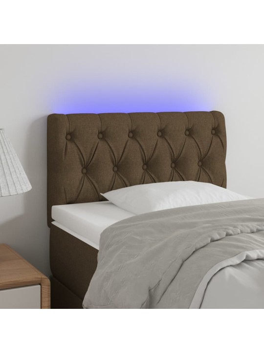 Čelo postele s LED tmavě hnědé 80 x 7 x 78/88 cm textil