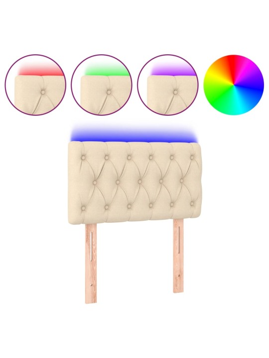 Čelo postele s led krémové 80 x 7 x 78/88 cm textil
