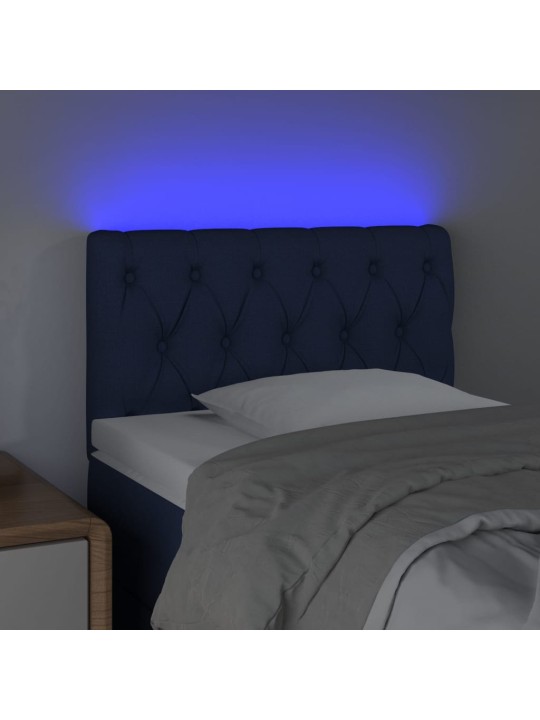 Čelo postele s LED modré 80 x 7 x 78/88 cm textil