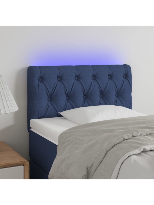 Čelo postele s LED modré 80 x 7 x 78/88 cm textil