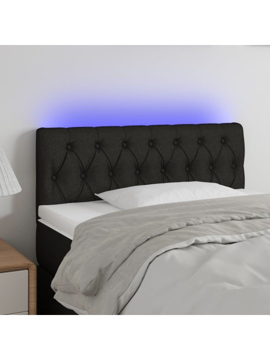 Čelo postele s LED černé 90 x 7 x 78/88 cm textil
