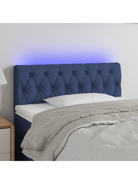 Čelo postele s LED modré 90 x 7 x 78/88 cm textil