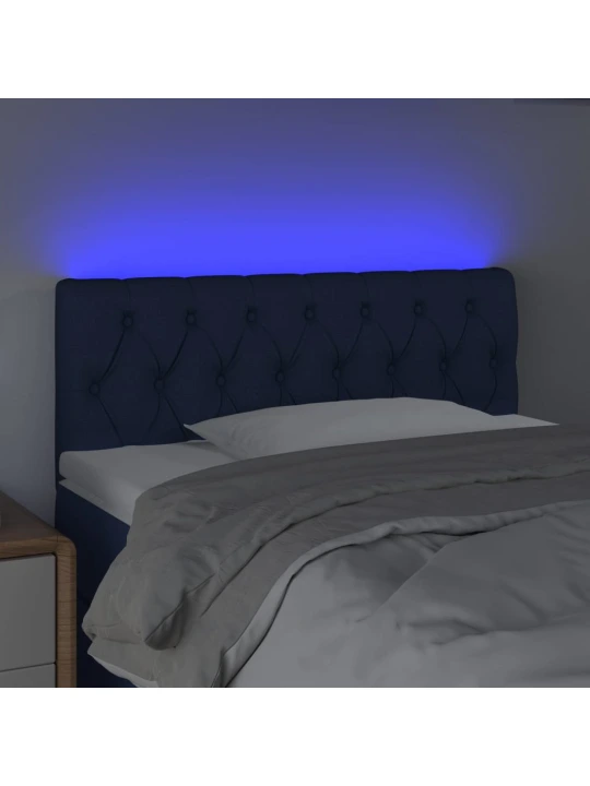 Čelo postele s LED modré 100 x 7 x 78/88 cm textil