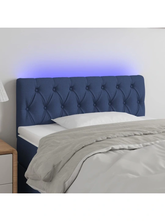 Čelo postele s LED modré 100 x 7 x 78/88 cm textil