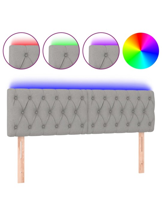 Čelo postele s LED světle šedé 144 x 7 x 78/88 cm textil